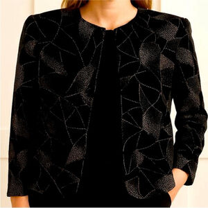 Vintage Garey Petites Burgundy Black and Silver Geometric Blazer lined 10P BNWT